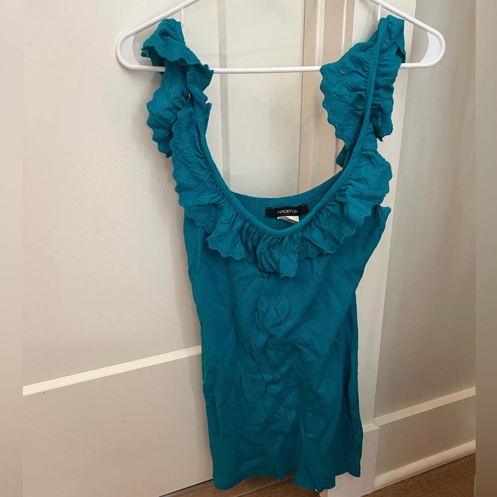 Arden B Teal Ruffle Knit Tank Top – Size Small – Made in USA